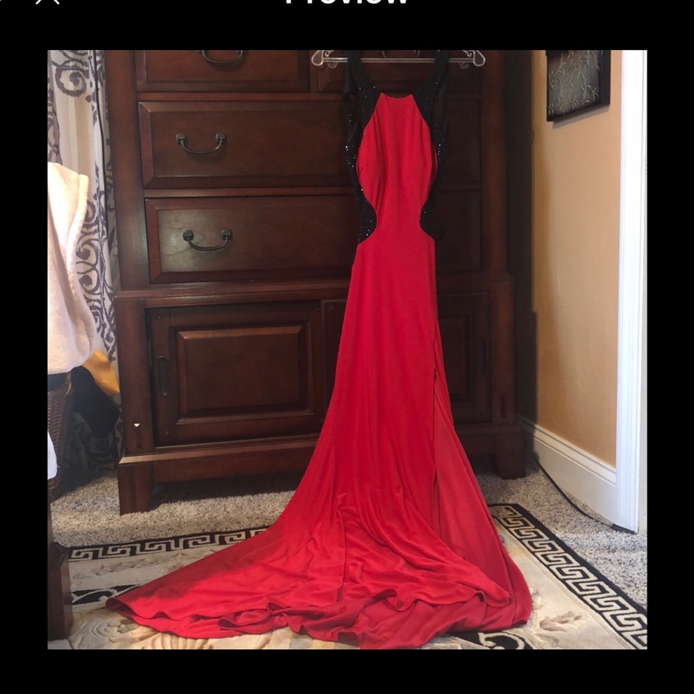 Gown Red & Black rhinestone evening formal dress - Picture 13 of 14